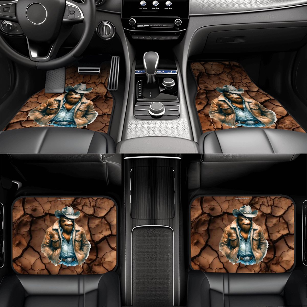 Cowboy Bigfoot / Sasquatch, 4 Piece Auto Floor Mats
