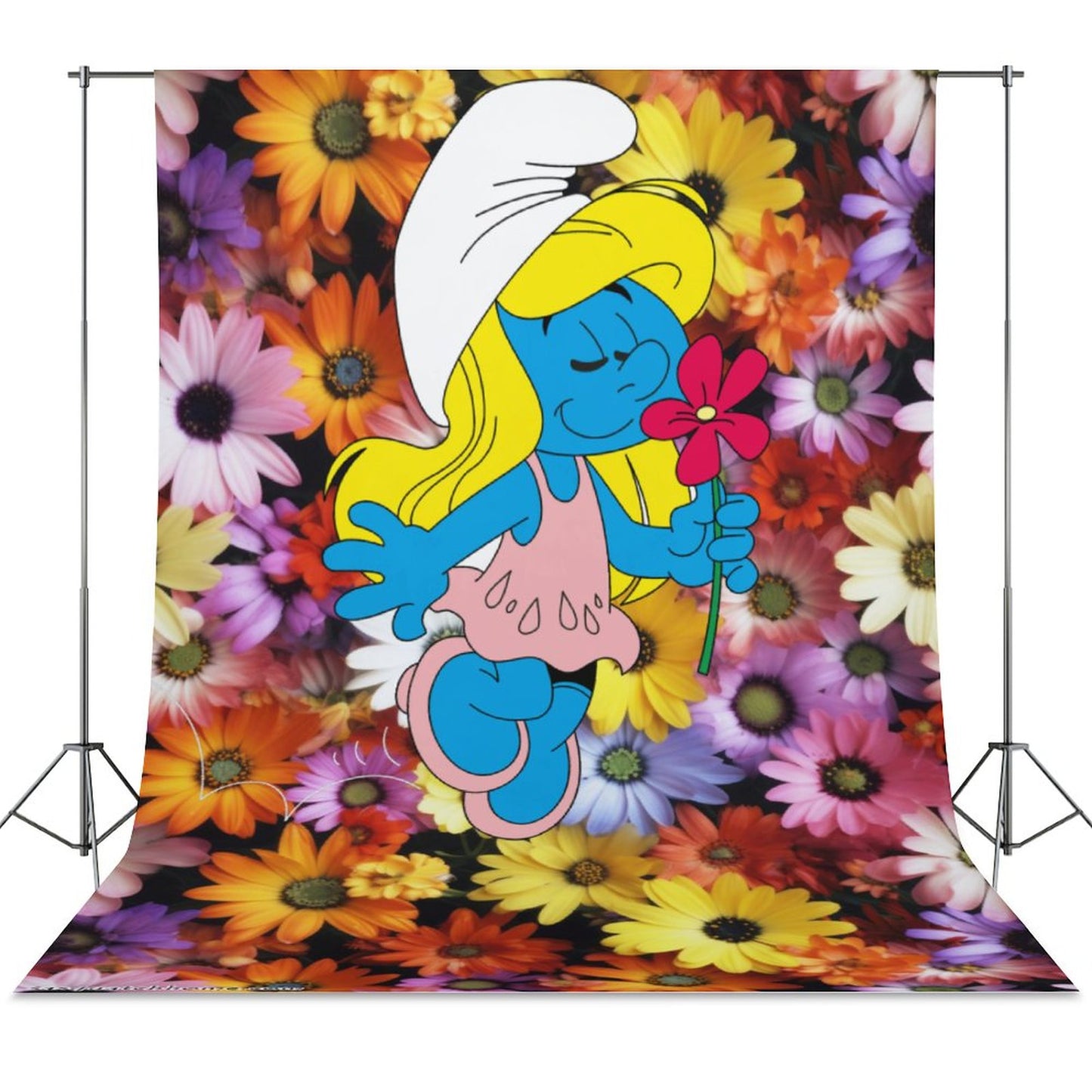 Smurfette "Smell the Flowers" Photography Backdrop-56"x79"/ 142x200cm (Excluding Frames)