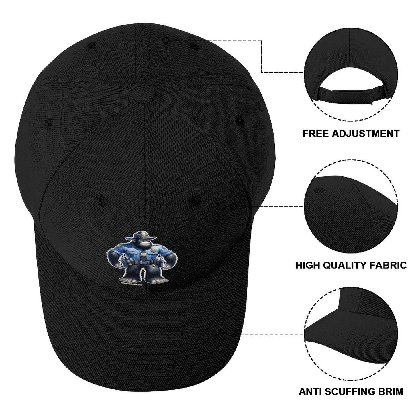 Bigfoot, Sasquatch Police Officer - Polyester Baseball Cap