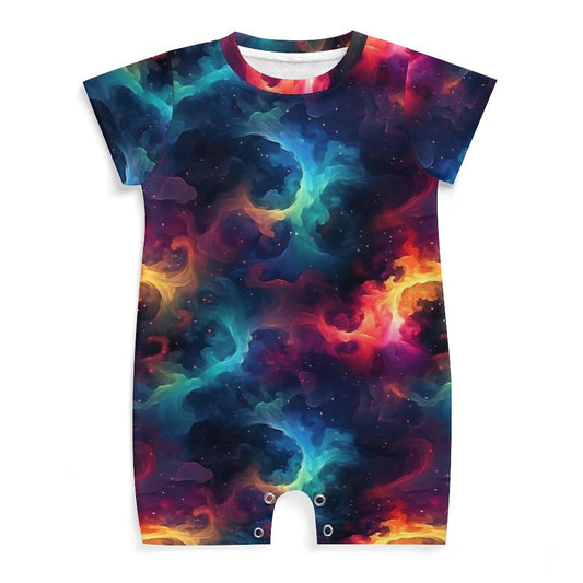 12 Galaxy, Outer Space Designs, Faux Cotton Short Sleeve Baby Bodysuit Romper