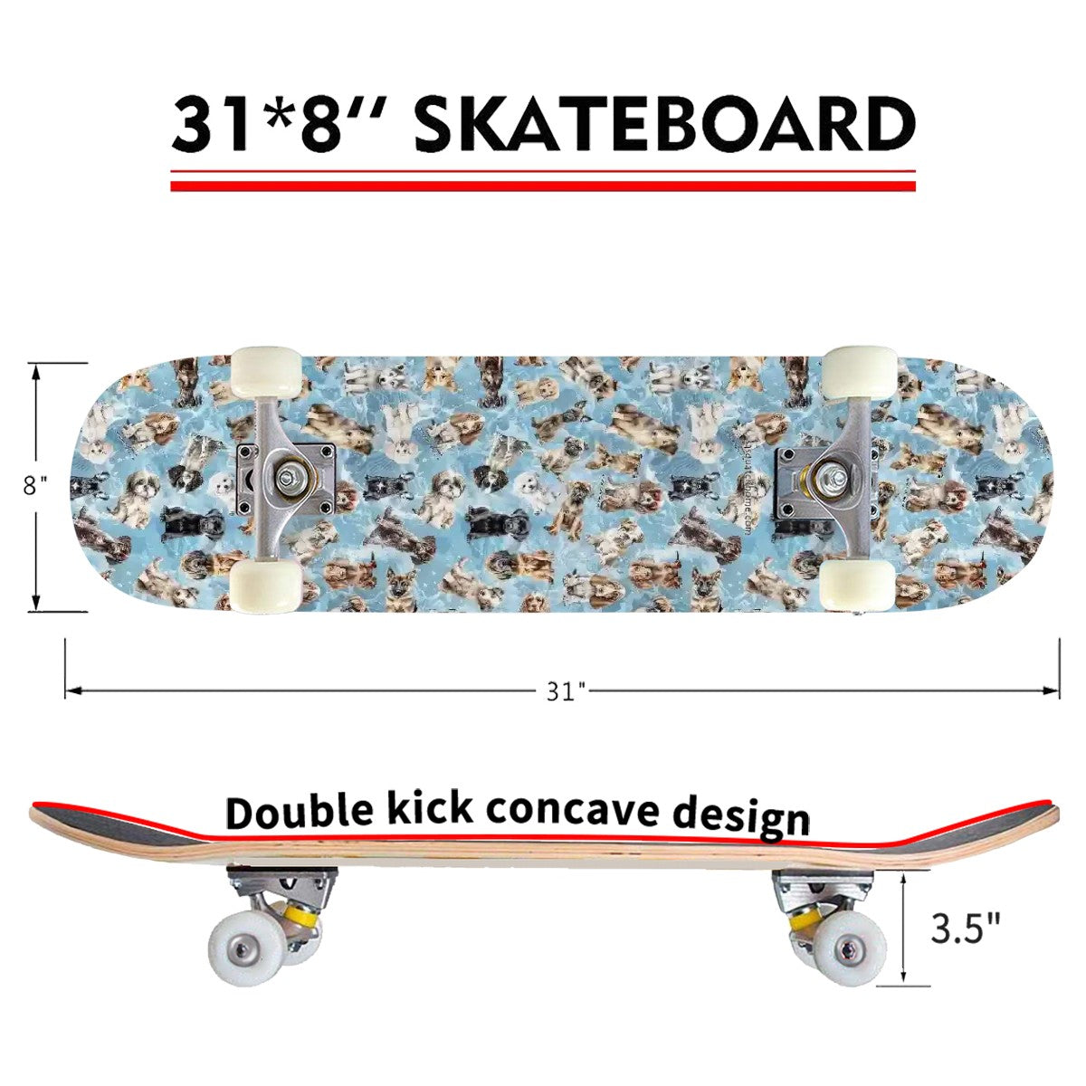 10 Animal Designs, High Density 7 Layer Skateboard, Made In USA