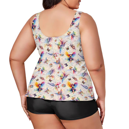 6 Fairy Designs, Plus Sized Women’s Two Piece Tankini Swimsuit