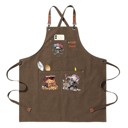 Pirate Canvas Cross Back Apron with Pockets