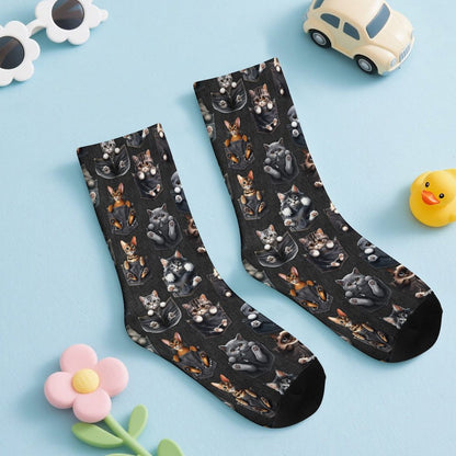 Kitties in Pockets, Children’s Polyester Socks