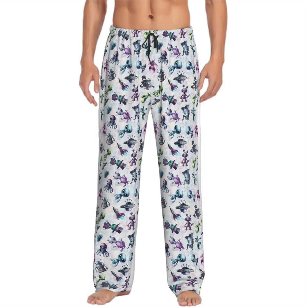 6 Alien Designs, Men’s Polyester, Drawstring, Pajama Pants
