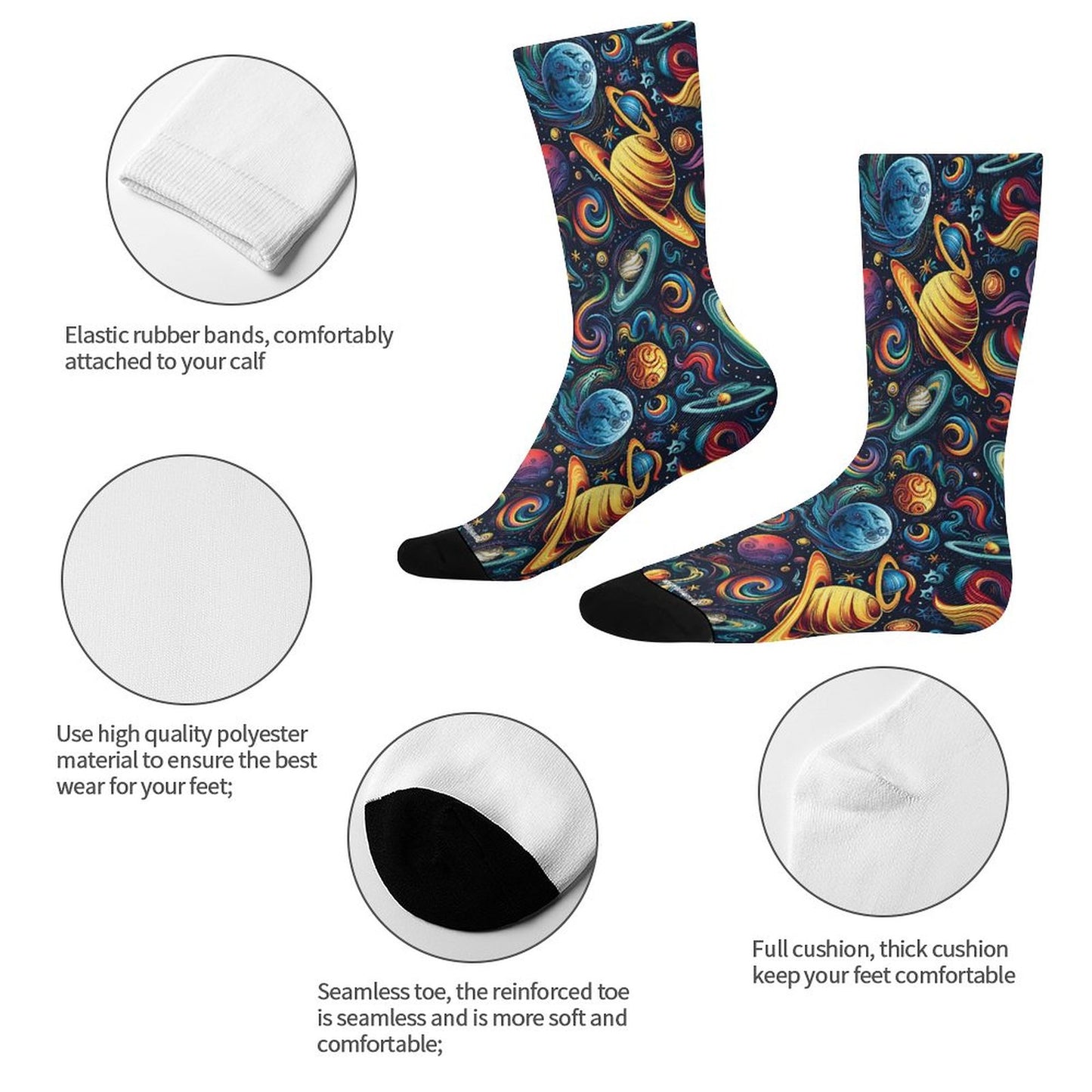 12 Beautiful Galaxy Space Designs, Children’s Polyester Socks