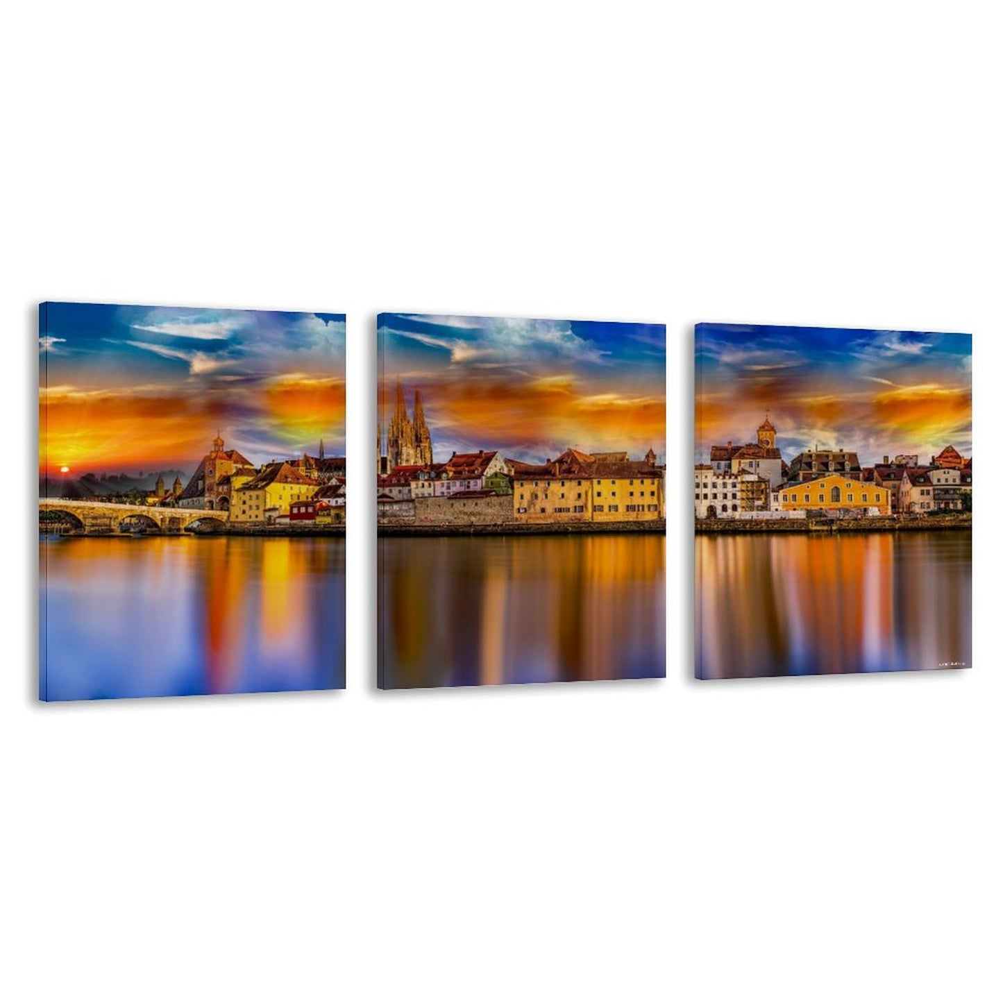 City Scape Canvas Wall Art - 12”x 16” or 18”x24” (x 3) - Made In USA