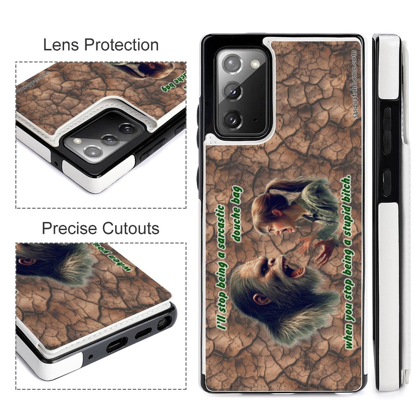 "I'll stop being a douche bag...." Bigfoot, Sasquatch, Samsung Note20 Flip Phone Case, Wallet