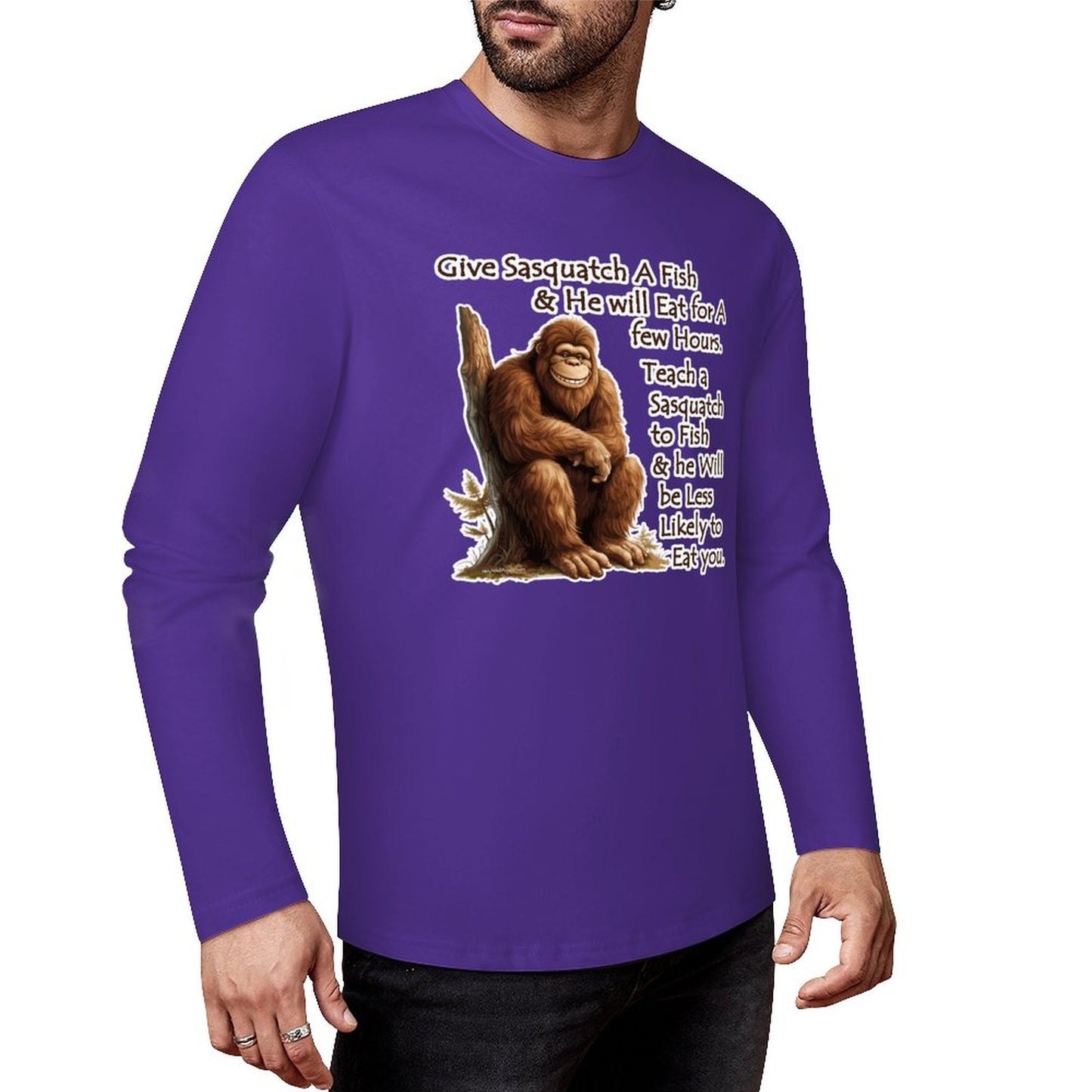 Bigfoot - Sasquatch "Give Sasquatch A Fish..",  Cotton Unisex Long Sleeve T-shirt