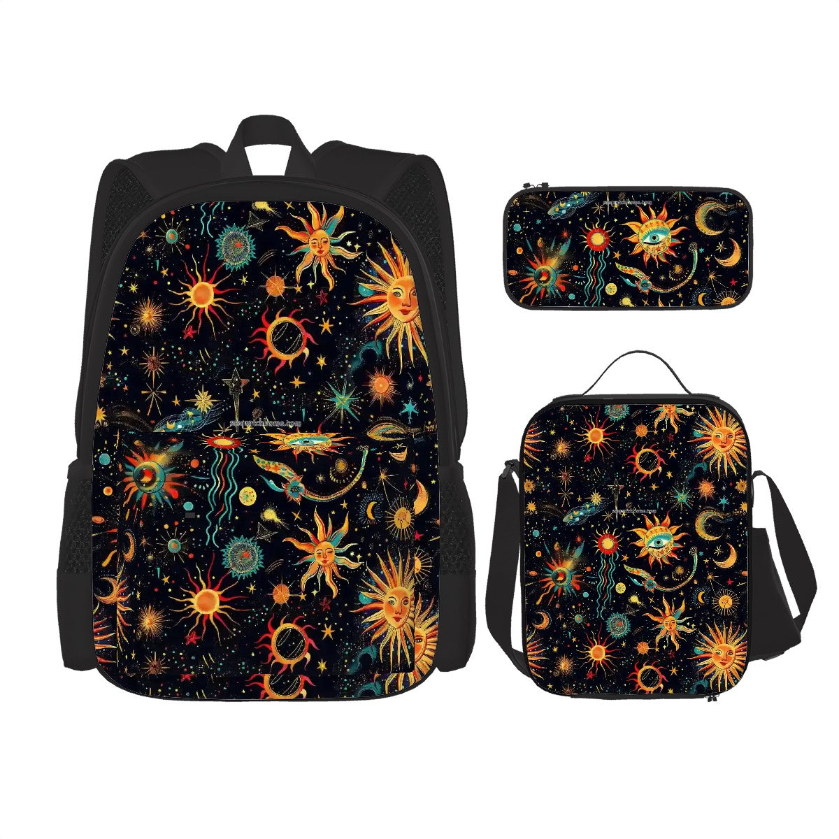 Astrology Designs, 3 Piece Bag Set – Oxford Backpack, Lunch Bag, Pencil Pouch