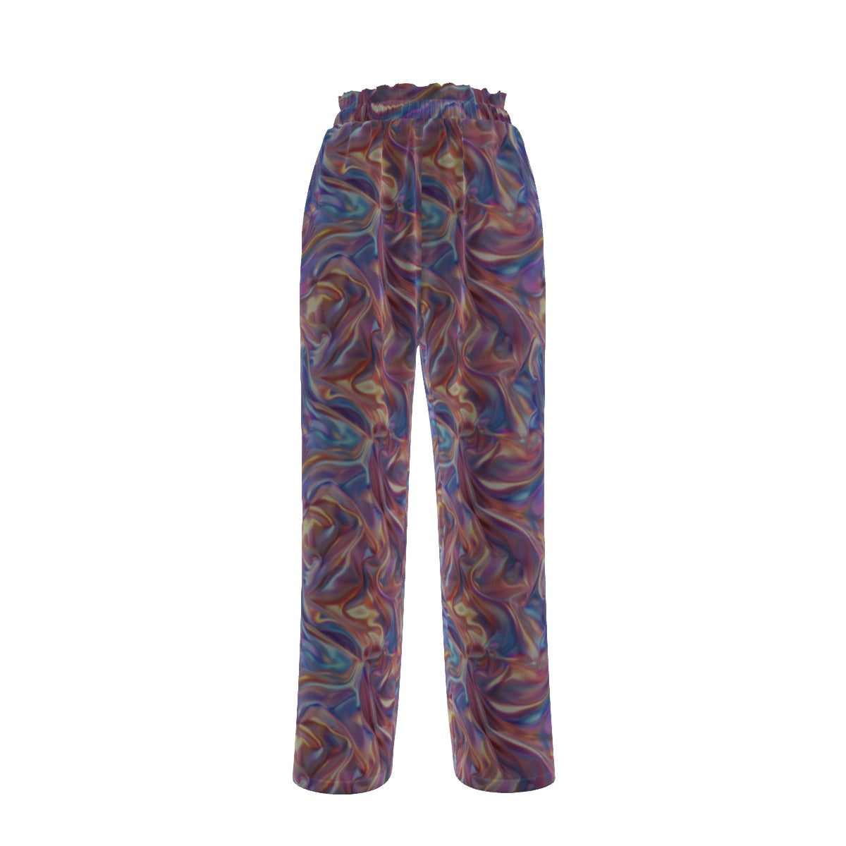 Rainbow Psychedelic, Women’s Faux Silk Wide-Leg Pants