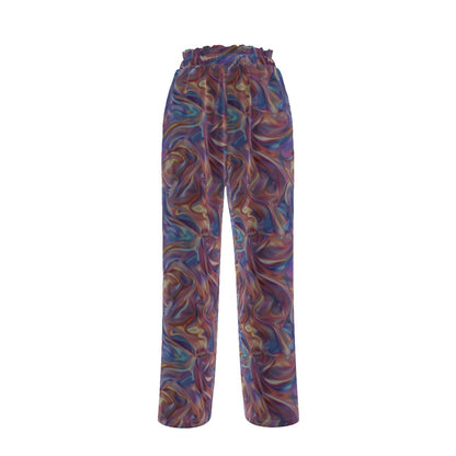 Rainbow Psychedelic, Women’s Faux Silk Wide-Leg Pants