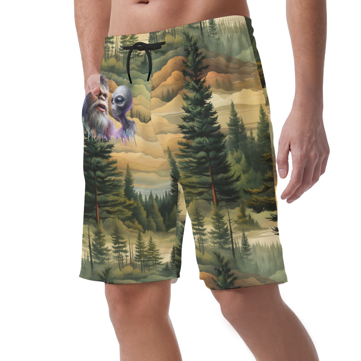 Bigfoot / Sasquatch & Alien in Woods, Men’s Lightweight Casual Shorts