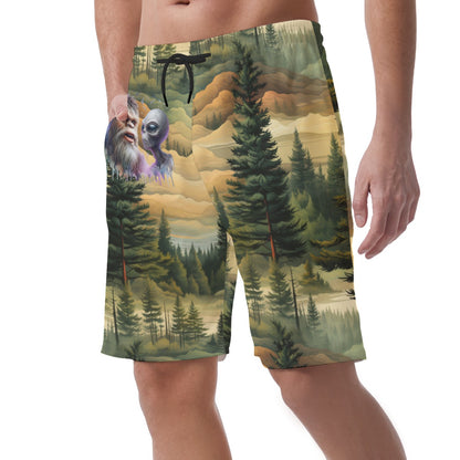 Bigfoot / Sasquatch & Alien in Woods, Men’s Lightweight Casual Shorts