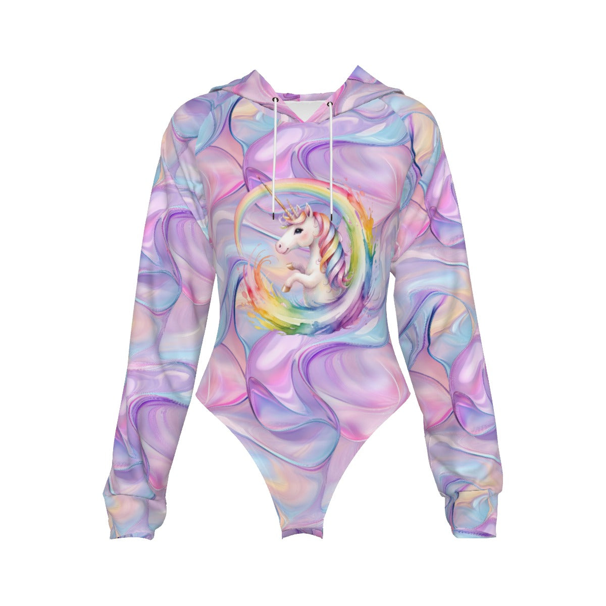 Rainbow Unicorn, Women's Raglan Sleeve Hooded Bodysuit