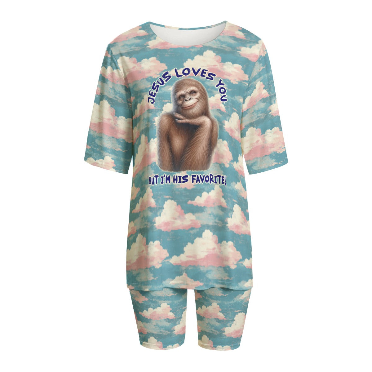Bigfoot / Sasquatch "Jesus Loves You...", Women’s 2 Piece T Shirt Set With Short Sleeve