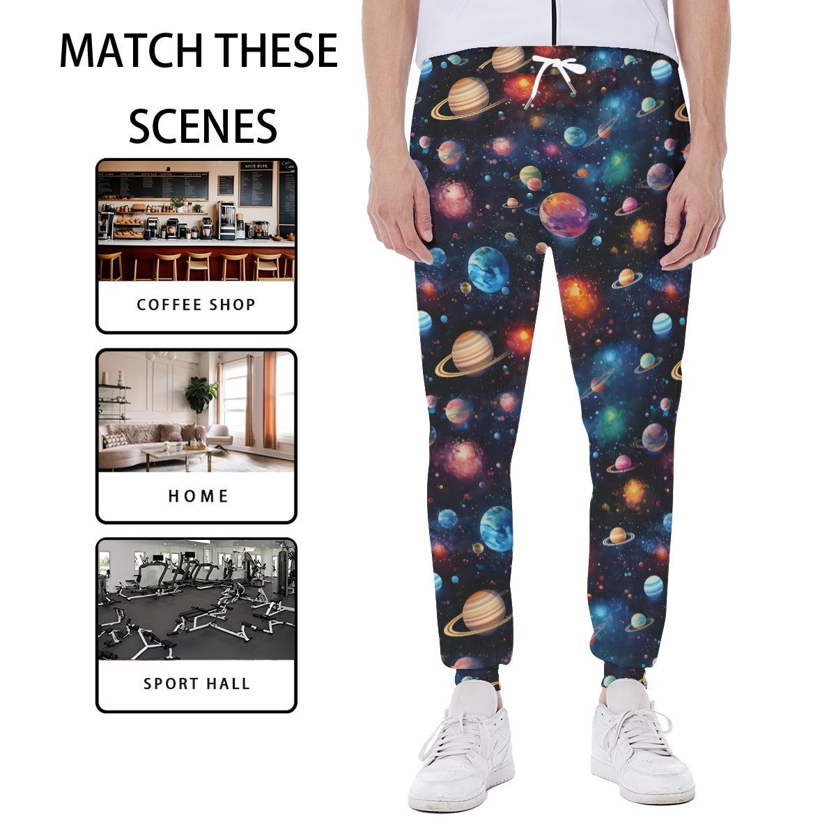 12 Galaxy / Outer Space Designs, Men’s Sweatpants w/ Back Pocket