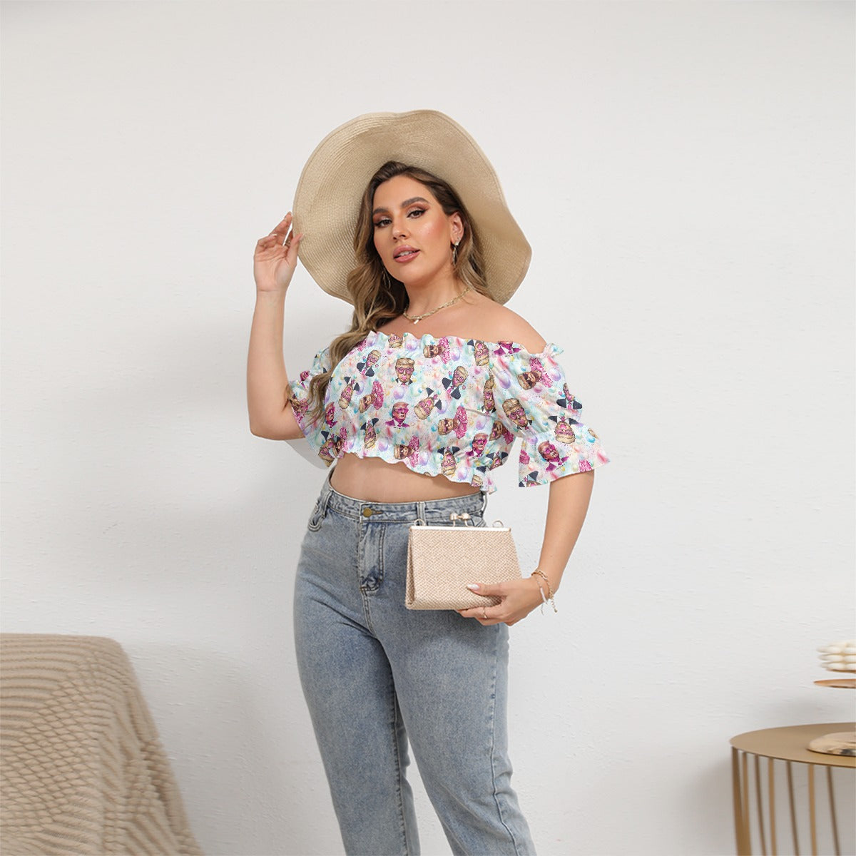 Donald Trump / MAGA Women's Off-shoulder Cropped Top With Short Puff Sleeve