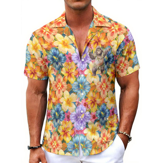 Hawaiian Dancing Bigfoot / Sasquatch, Men's Button Up Hawaiian Shirt
