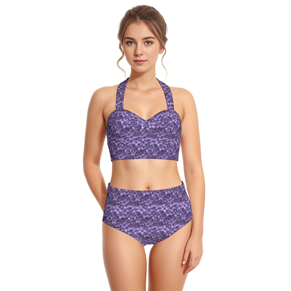 10 Flower Designs, Women’s Bikini Halter Swimsuit, Two Piece Set