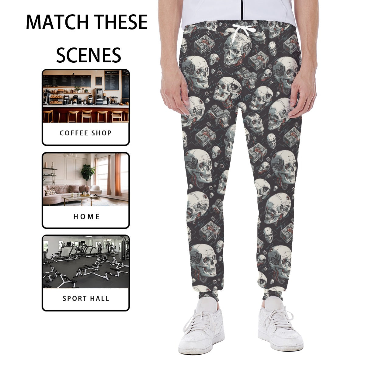 Skull Collage, Men’s Sweatpants w/ Back Pocket