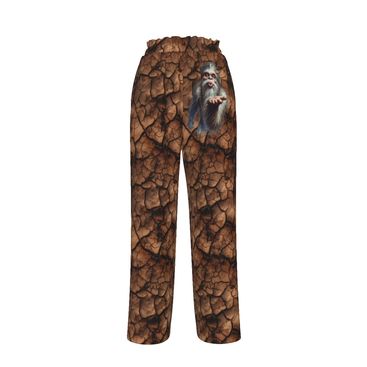 Bigfoot / Sasquatch Blowing Kiss, Women’s Faux Silk Wide-Leg Pants