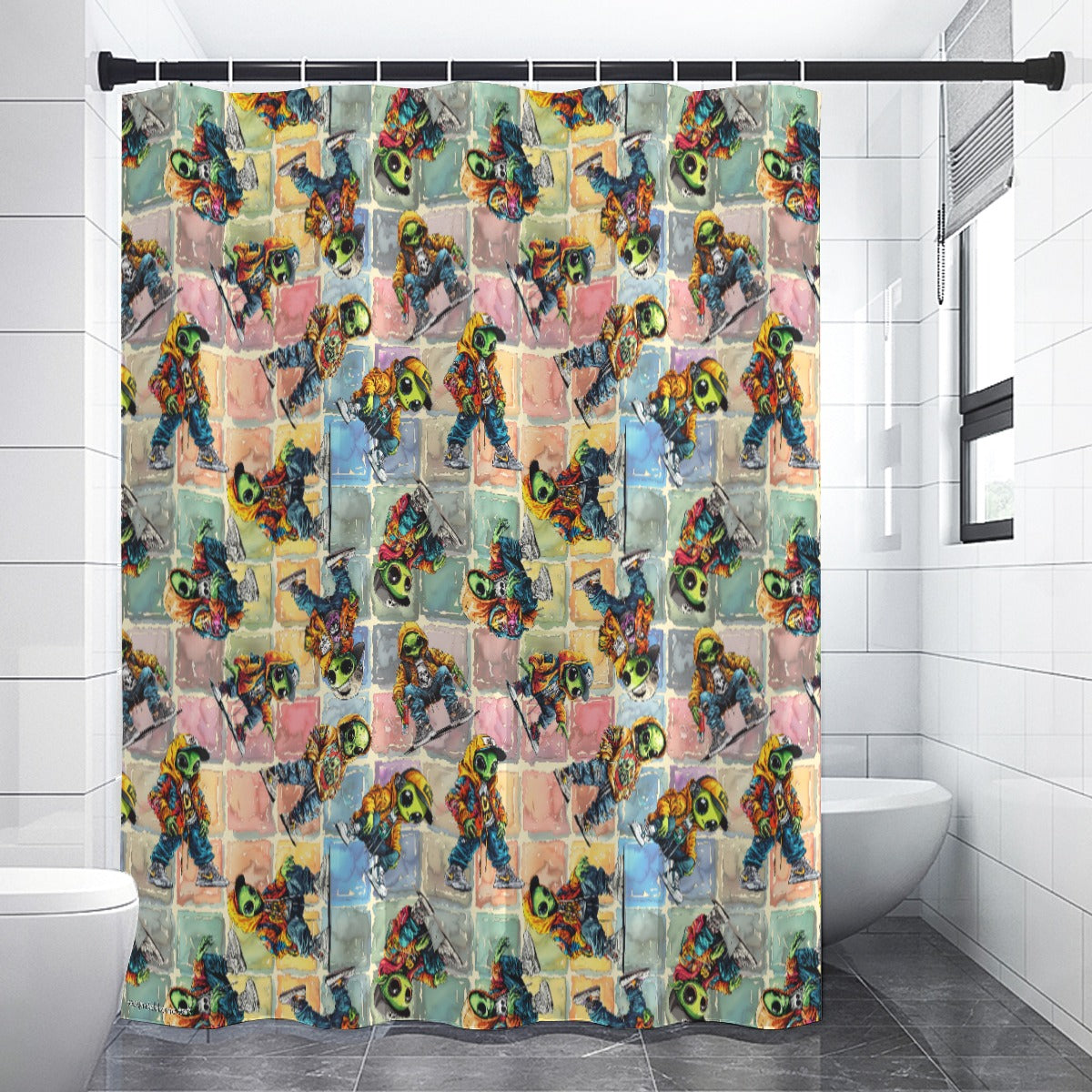 6 Alien Designs, Polyester Shower Curtain in 4 sizes