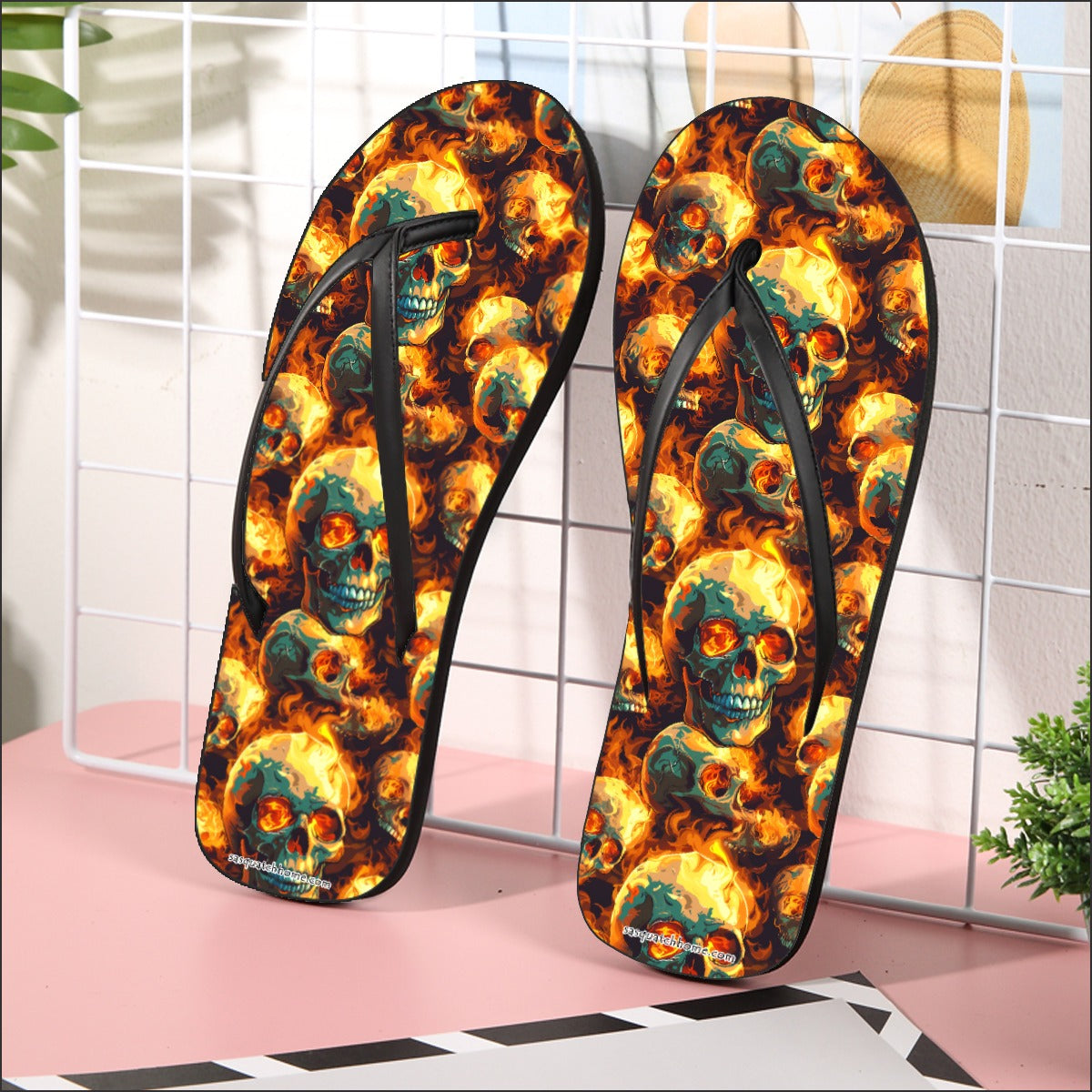 Flaming Skulls, Men’s Flip Flops, Summer Shoes