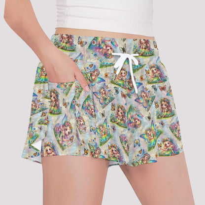 6 Fairy Designs, Girls Sports Culottes, Butterfly Shorts w/ Pocket