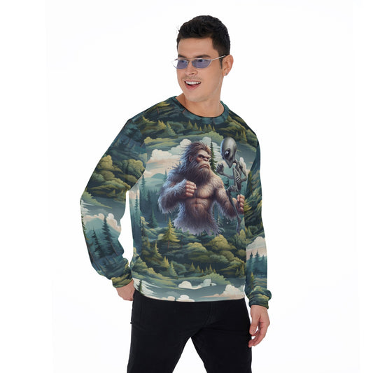 Bigfoot Sasquatch & Alien Fight, Men’s Polyester Thickened Sweater