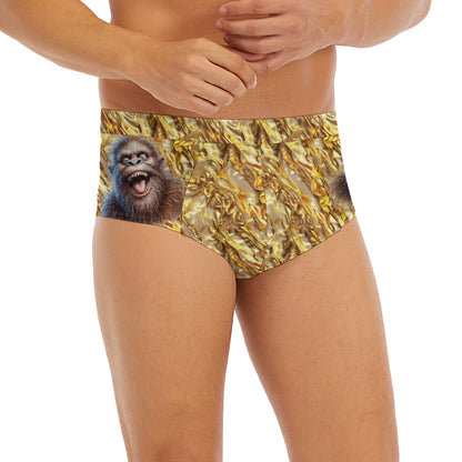 Sasquatch / Bigfoot on Gold, Men’s Polyester Triangle, Low Rise Underwear