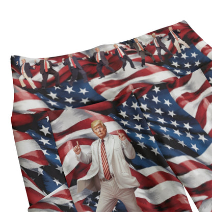 Donald Trump Dancing w Flags, Women’s High Waist Leggings w/ Pocket