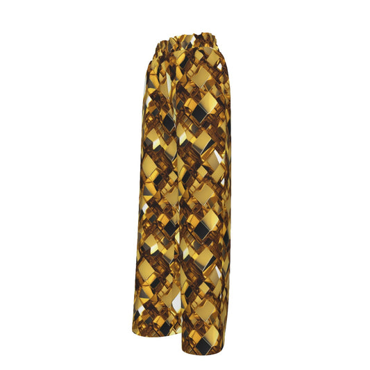 Gold Women’s Faux Silk Wide-Leg Pants