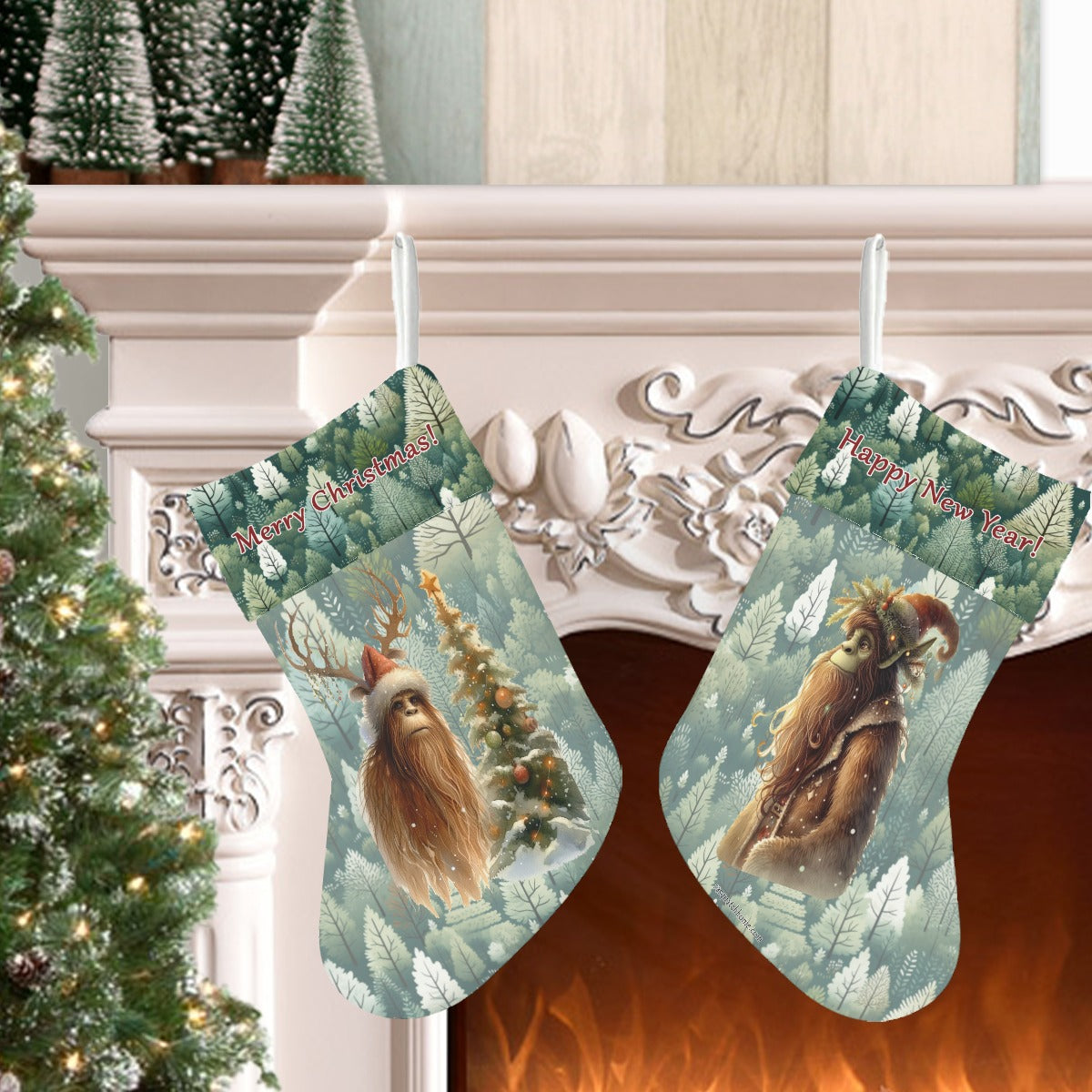 Rustic Sasquatch Bigfoot Christmas, Polyester Christmas Stocking