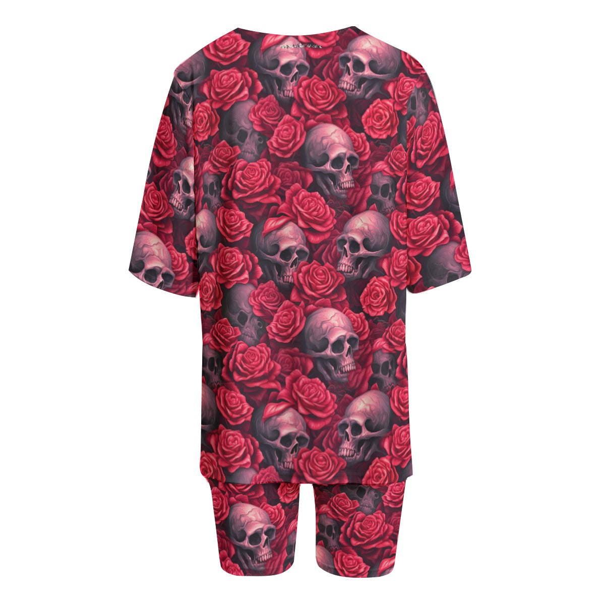 Roses and Skulls, Women’s 2 Piece T Shirt Set With Short Sleeve