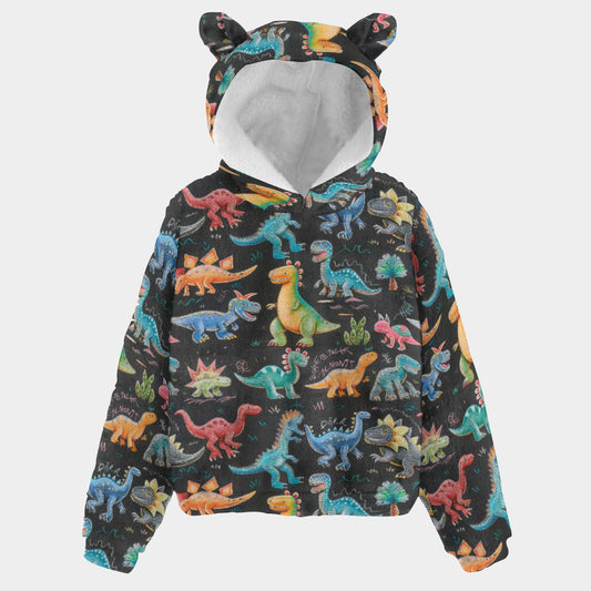 Child Art Dinosaurs, Kid’s Borg Fleece Sweatshirt With Ears