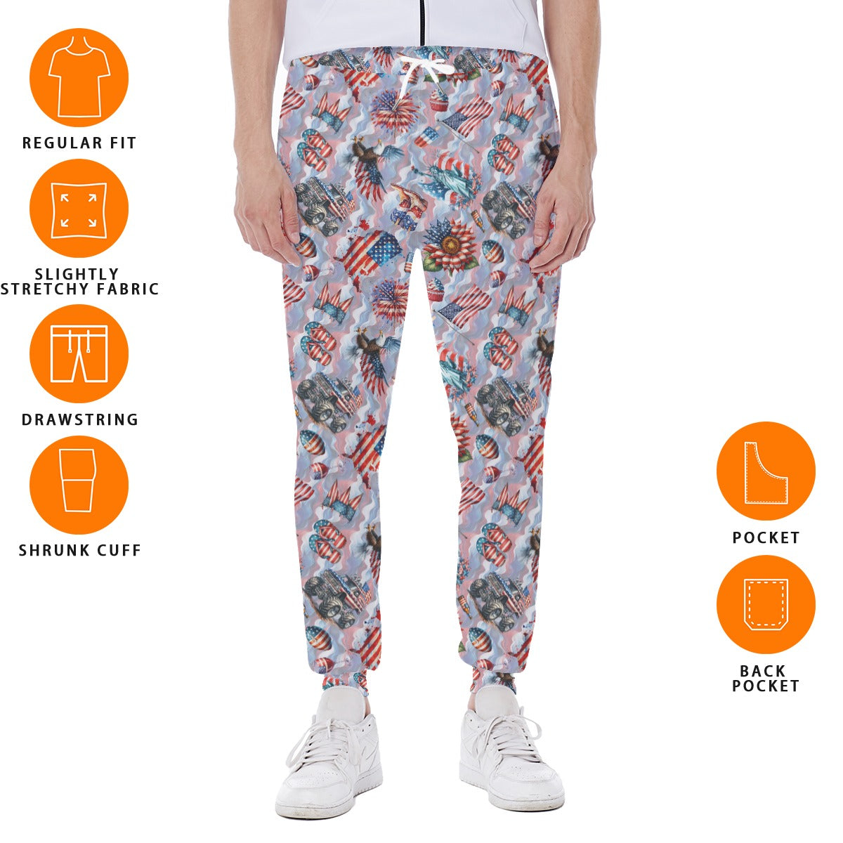 8 Patriotic Designs, Men’s Sweatpants w/ Back Pocket
