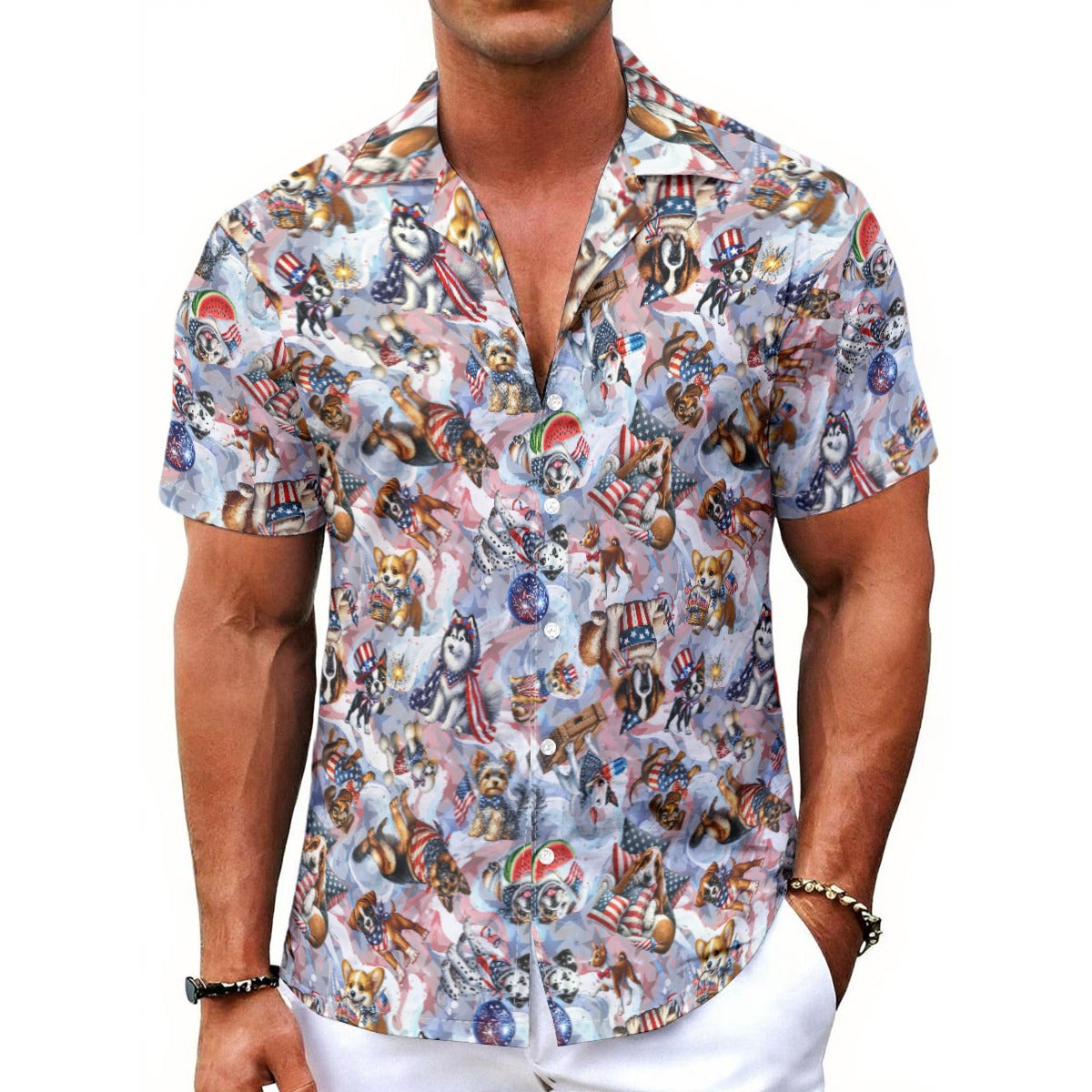 8 Patriotic Designs, Men's Button Up Hawaiian Shirt
