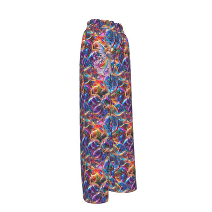 Psychedelic Bubbles, Women’s Faux Silk Wide-Leg Pants