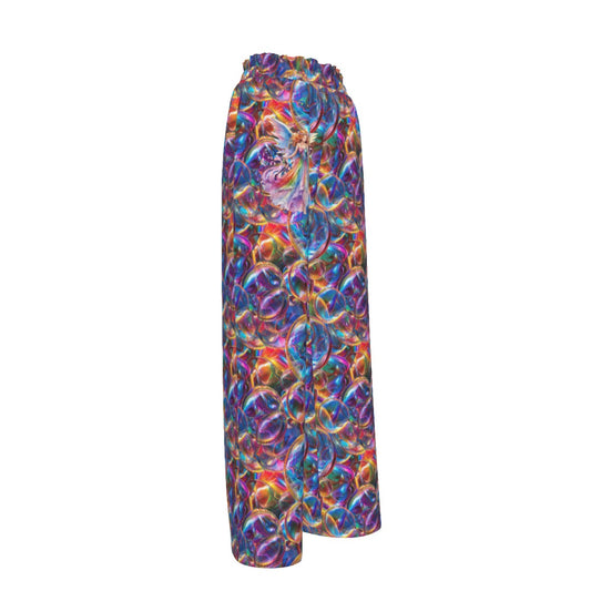 Psychedelic Bubbles, Women’s Faux Silk Wide-Leg Pants