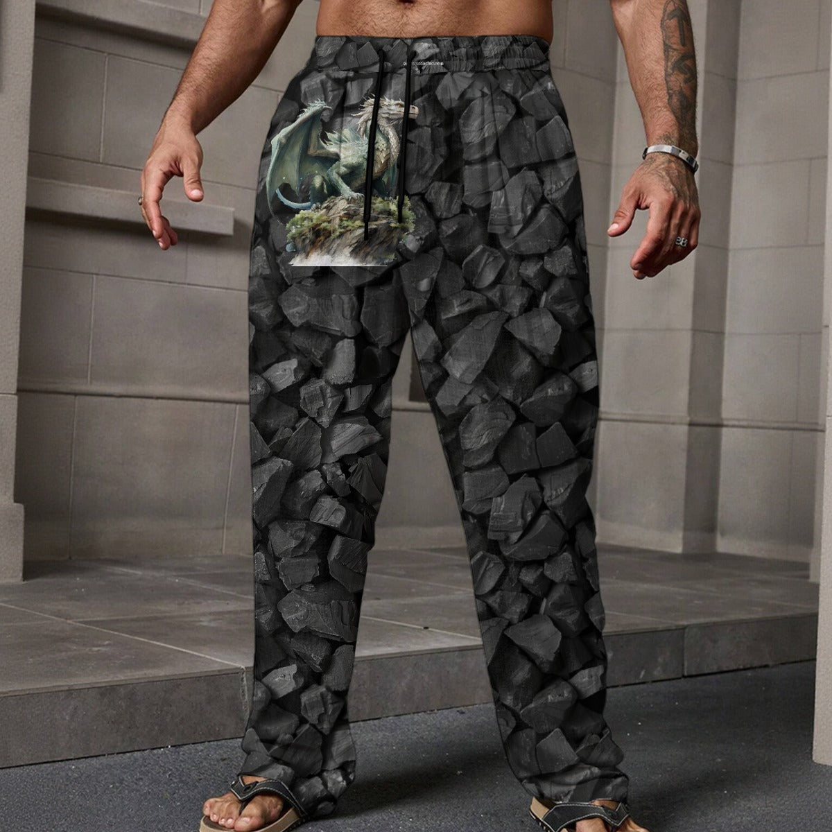 Dragon on Stone, Men’s Loose Casual Pants W/ Pocket