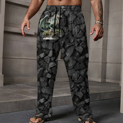 Dragon on Stone, Men’s Loose Casual Pants W/ Pocket