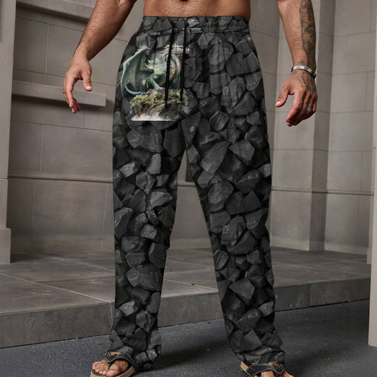 Dragon on Stone, Men’s Loose Casual Pants W/ Pocket