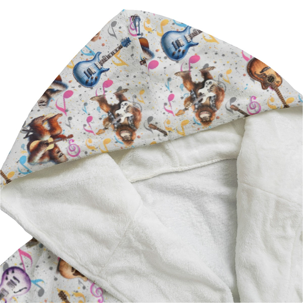 Bigfoot Sasquatch Playing Guitar, Flannel Hooded bathrobe