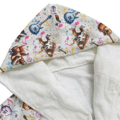 Bigfoot Sasquatch Playing Guitar, Flannel Hooded bathrobe