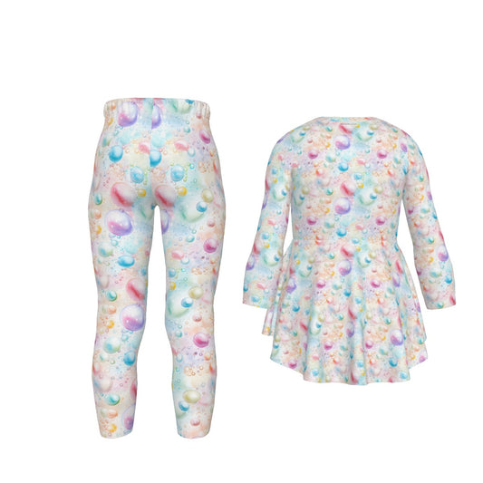 Girl Bigfoot / Sasquatch on Bubbles, Girls 2 Piece Casual Suit, Outfit with Ruffle Shirt