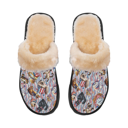 8 Patriotic Designs, Women’s Plush, Fluffy Slippers, Dogs, Unicorn, Cat, Eagles