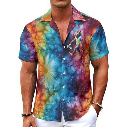 Hippie Bigfoot / Sasquatch, Mens Button Up Hawaiian Shirt