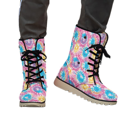 Tie-Dye All-Over Print Women's Plush Boots Set 1 of 2
