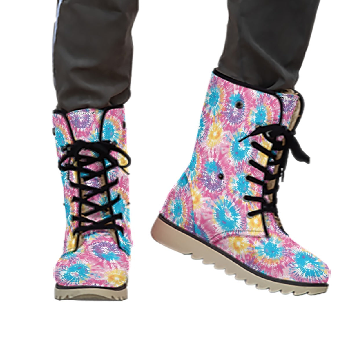 Tie-Dye All-Over Print Women's Plush Boots Set 2 of 2